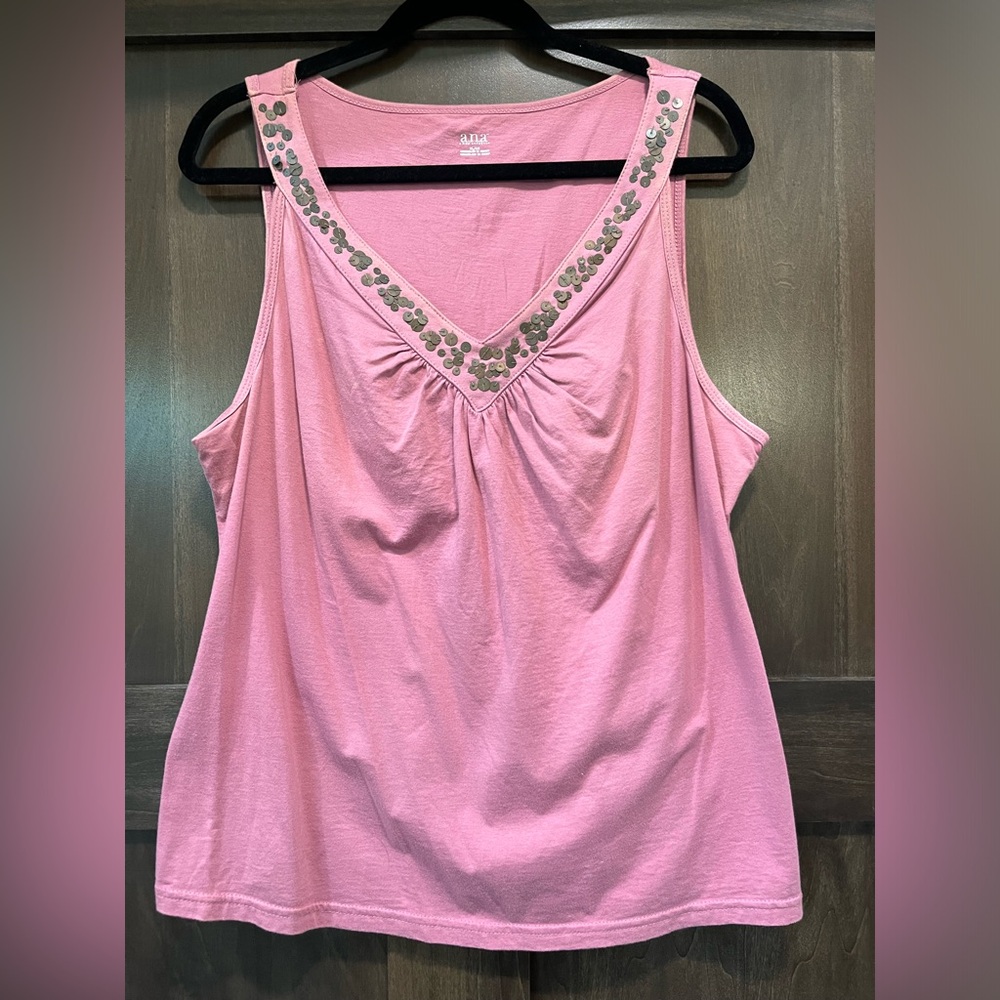 a.n.a Tank Top Sequin V-neck Dusty Rose Pink Sleeveless XL